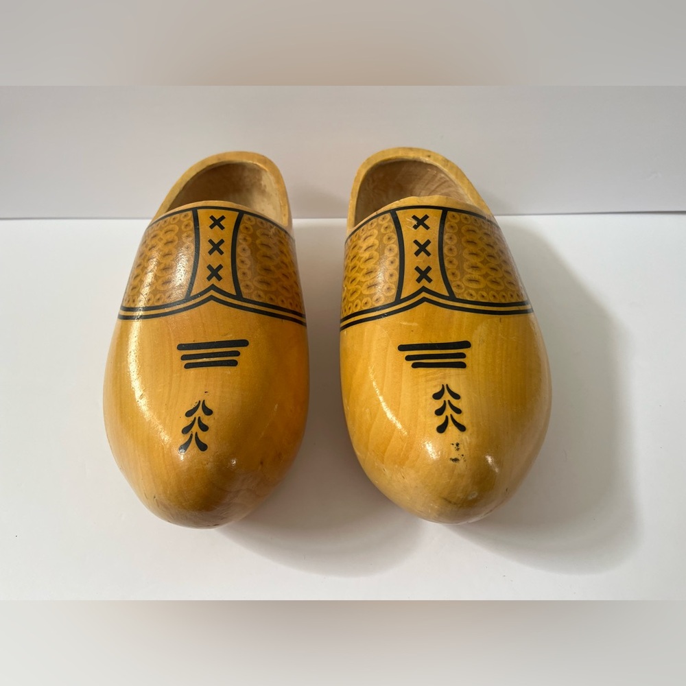 Decorative Yellow Dutch Wooden Clogs ~ Hand Carved